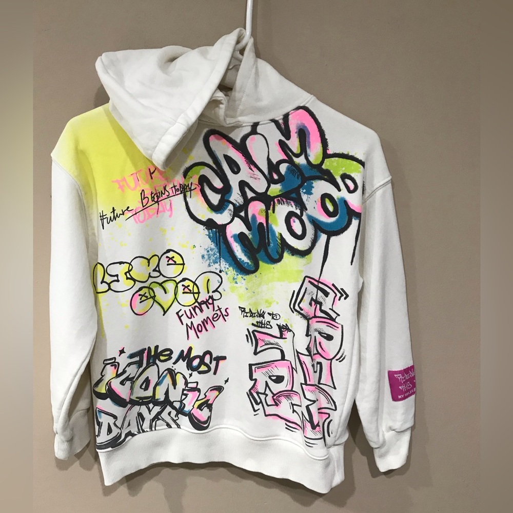 🌼ZARA Girl’s White Cotton Blend Hoodie, Size 9-10 years